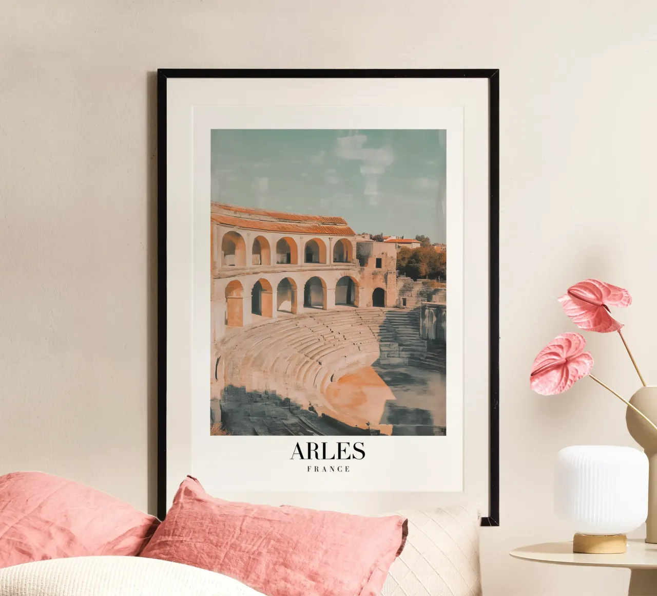 Stampa d'arte sull'anfiteatro romano di Arles - Storia francese poster con telaio in alluminio da homdeco