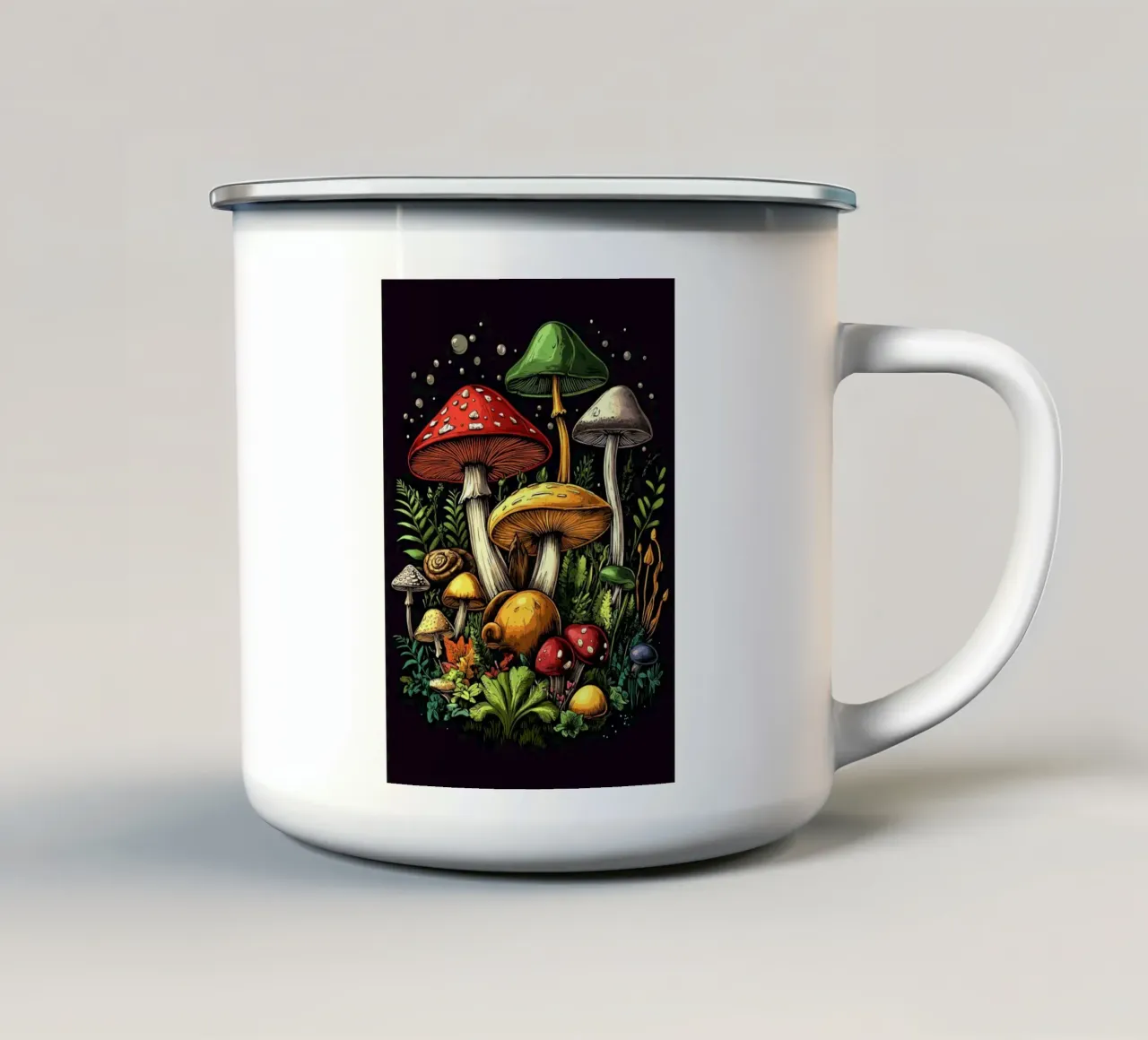 Il paradiso dei funghi colorati tazza in smalto da pixelbull - medieval art and more