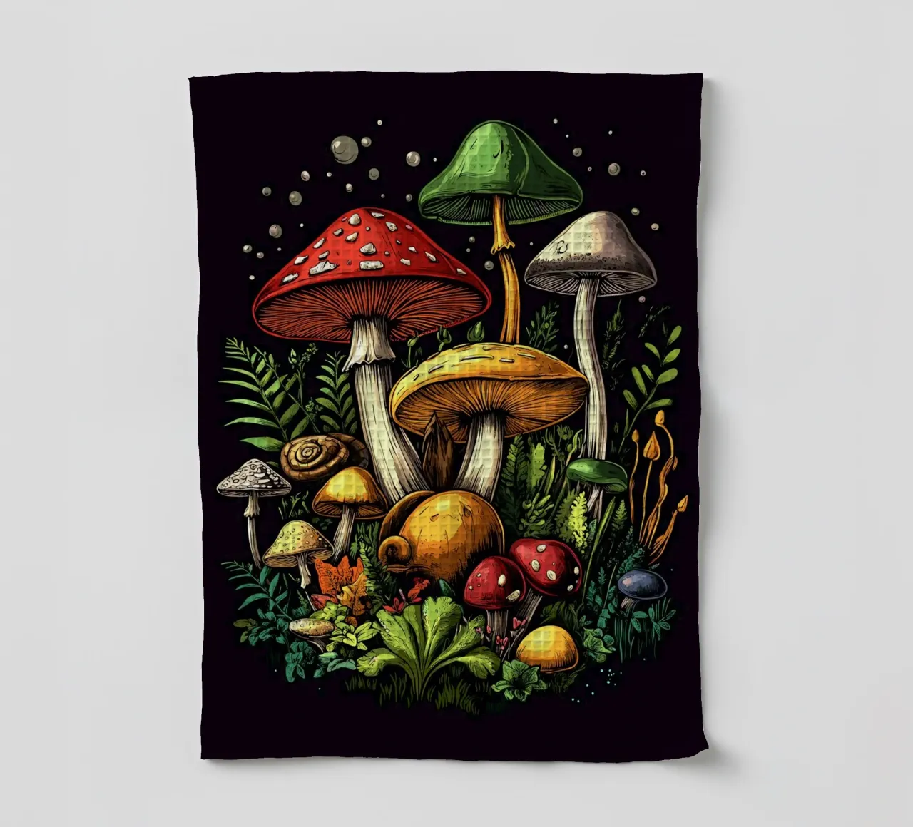 Il paradiso dei funghi colorati canovaccio da cucina da pixelbull - medieval art and more