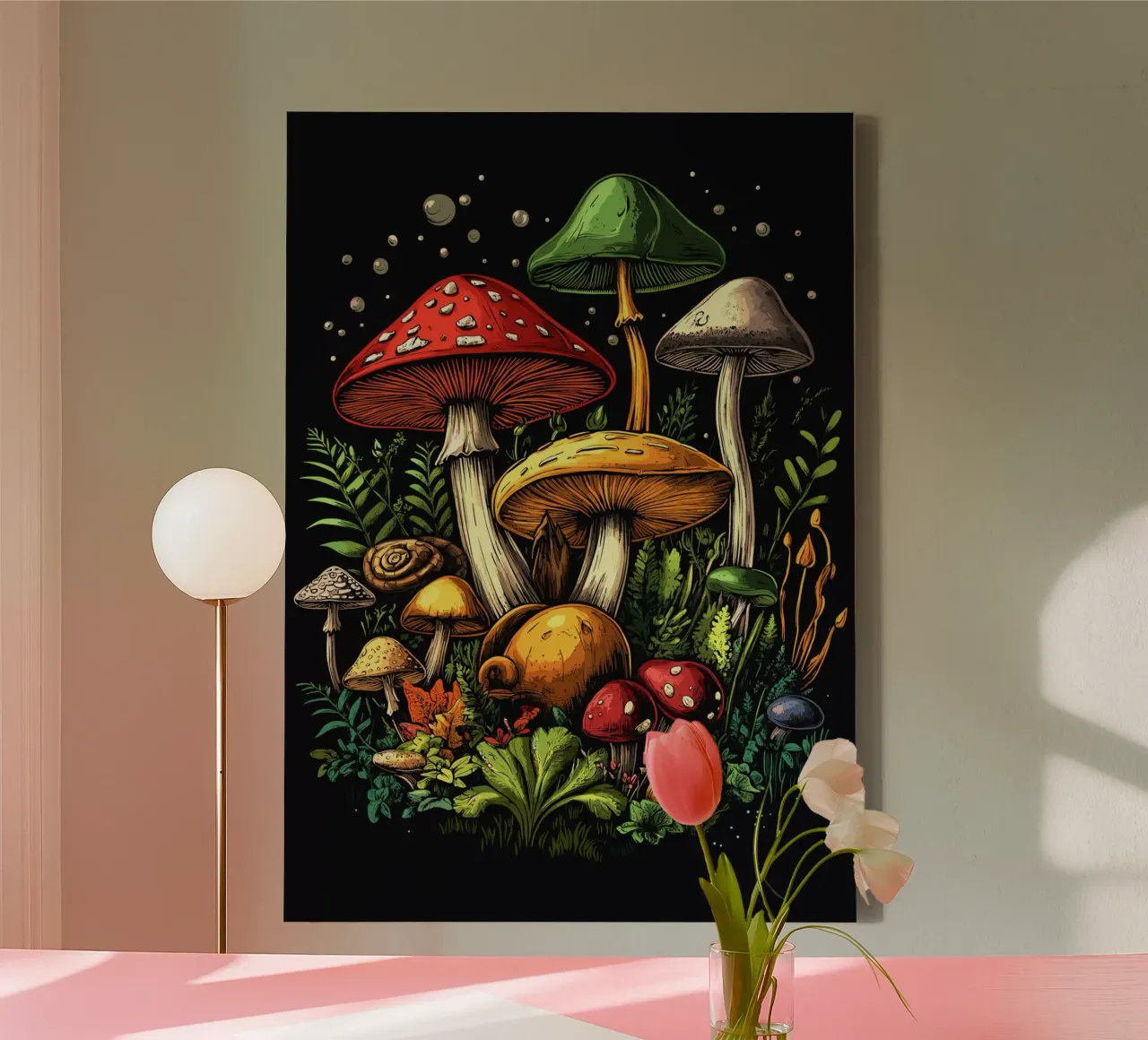 Il paradiso dei funghi colorati tela con Cornice a cassetta da pixelbull - medieval art and more