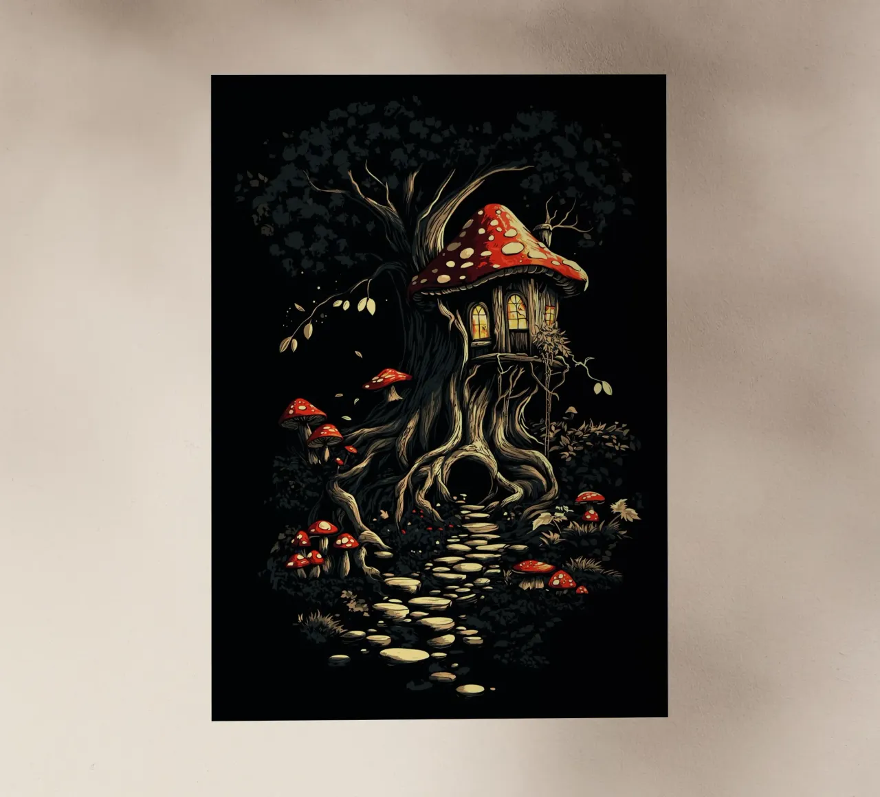 La casa dei funghi nell'albero magico pellicola backlit da pixelbull - medieval art and more
