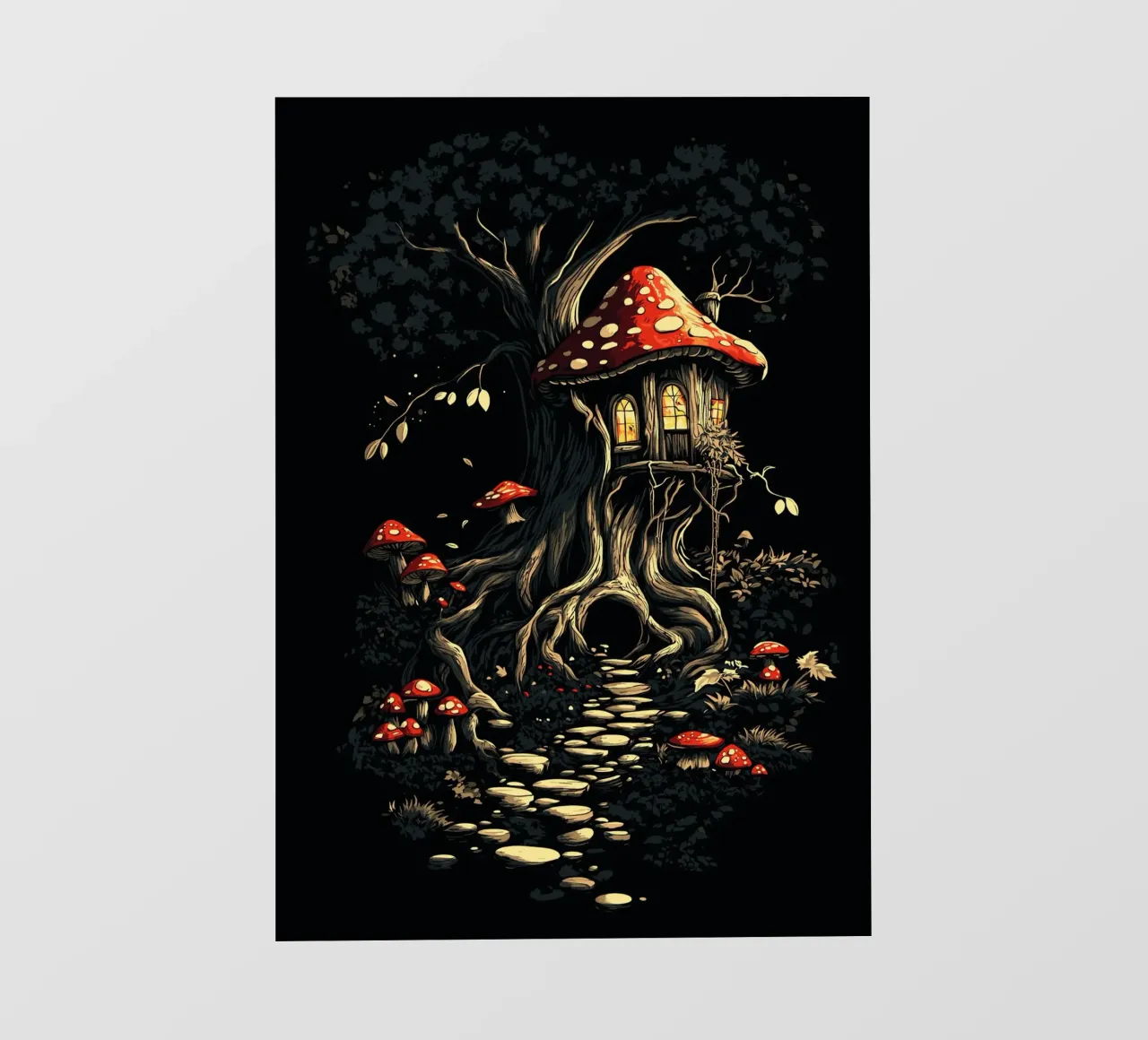 La casa dei funghi nell'albero magico pellicola backlit da pixelbull - medieval art and more