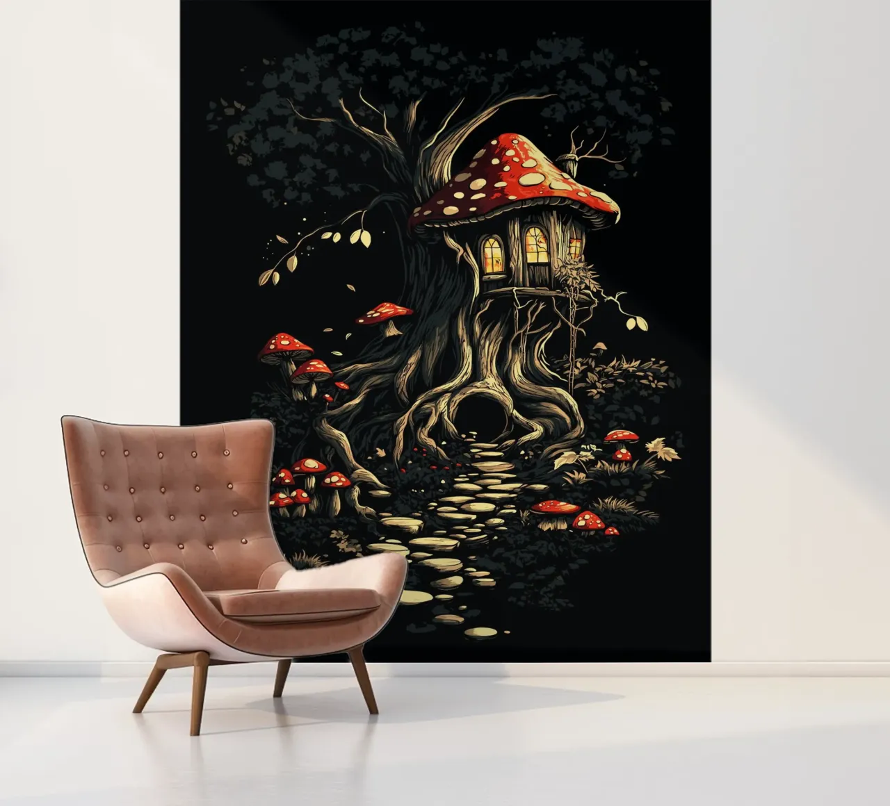 Mushroom house in the magic tree photo wallpaper by pixelbull - medieval art and more