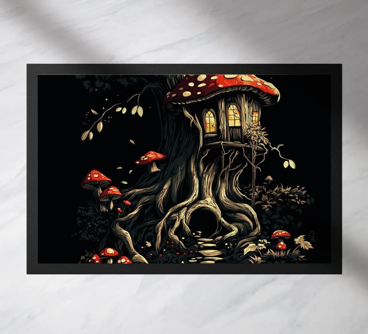 La casa dei funghi nell'albero magico zerbino da pixelbull - medieval art and more