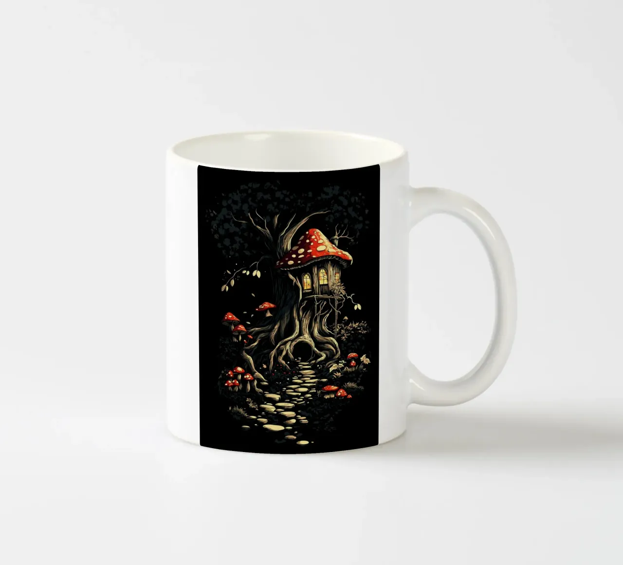 La casa dei funghi nell'albero magico tazza in ceramica da pixelbull - medieval art and more