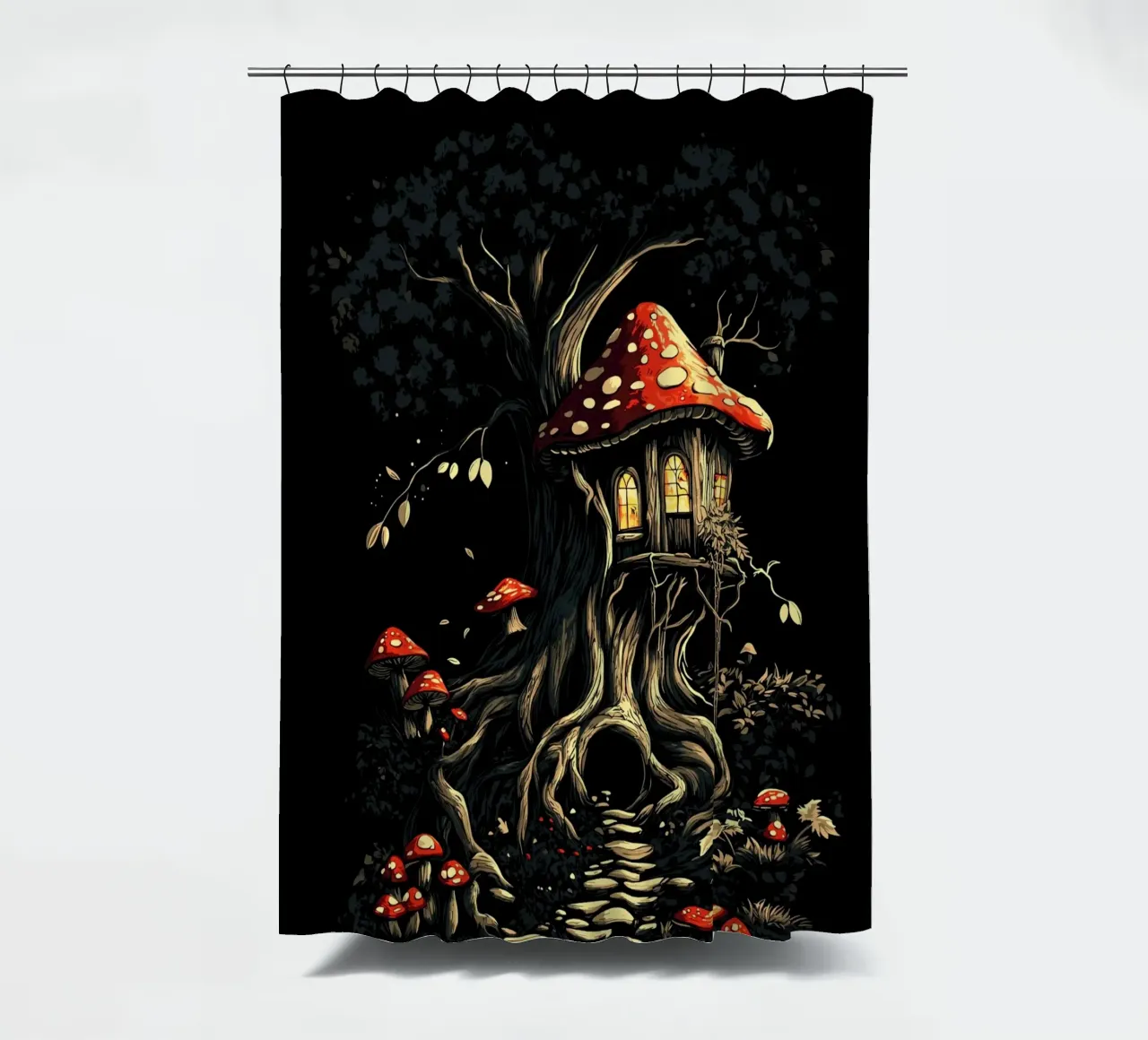 Pilzhaus im Zauberbaum Duschvorhang von pixelbull - medieval art and more