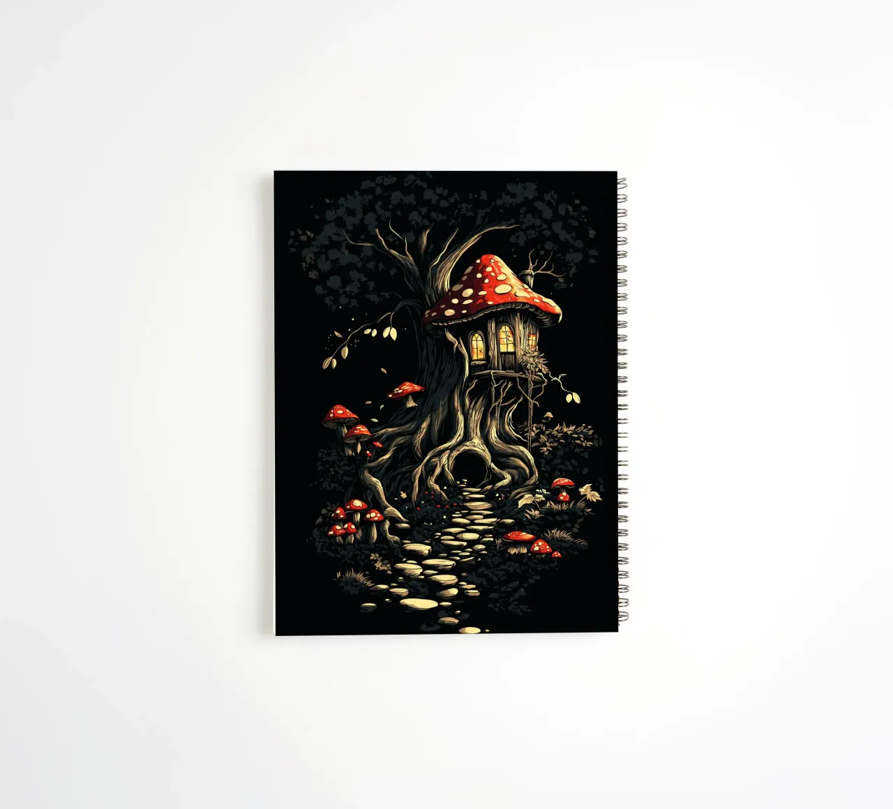 Mushroom house in the magic tree spiral notebook by pixelbull - medieval art and more