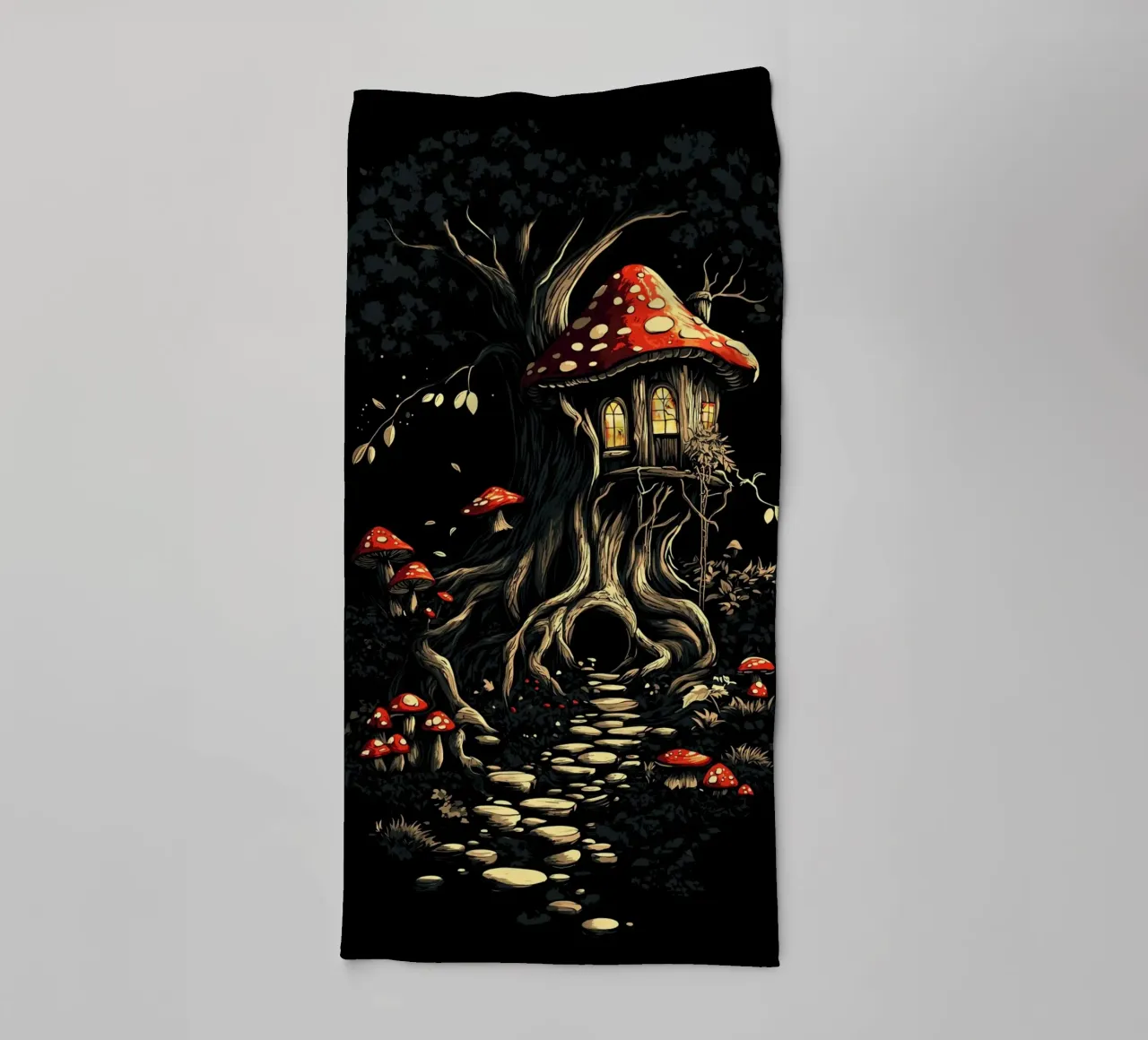 La casa dei funghi nell'albero magico asciugamano da bagno da pixelbull - medieval art and more