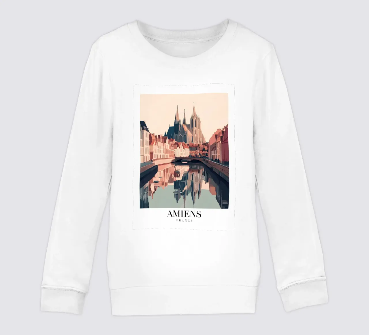 Amiens Cathedral Canal Art Print - French Gothic kids sweatshirt by homdeco