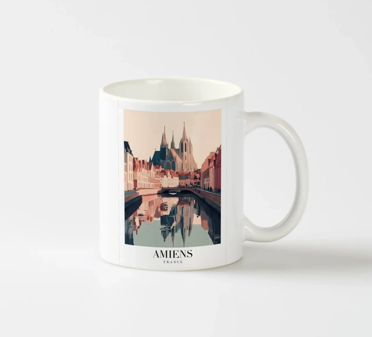 Amiens Cathedral Canal Art Print - French Gothic ceramic mug by homdeco
