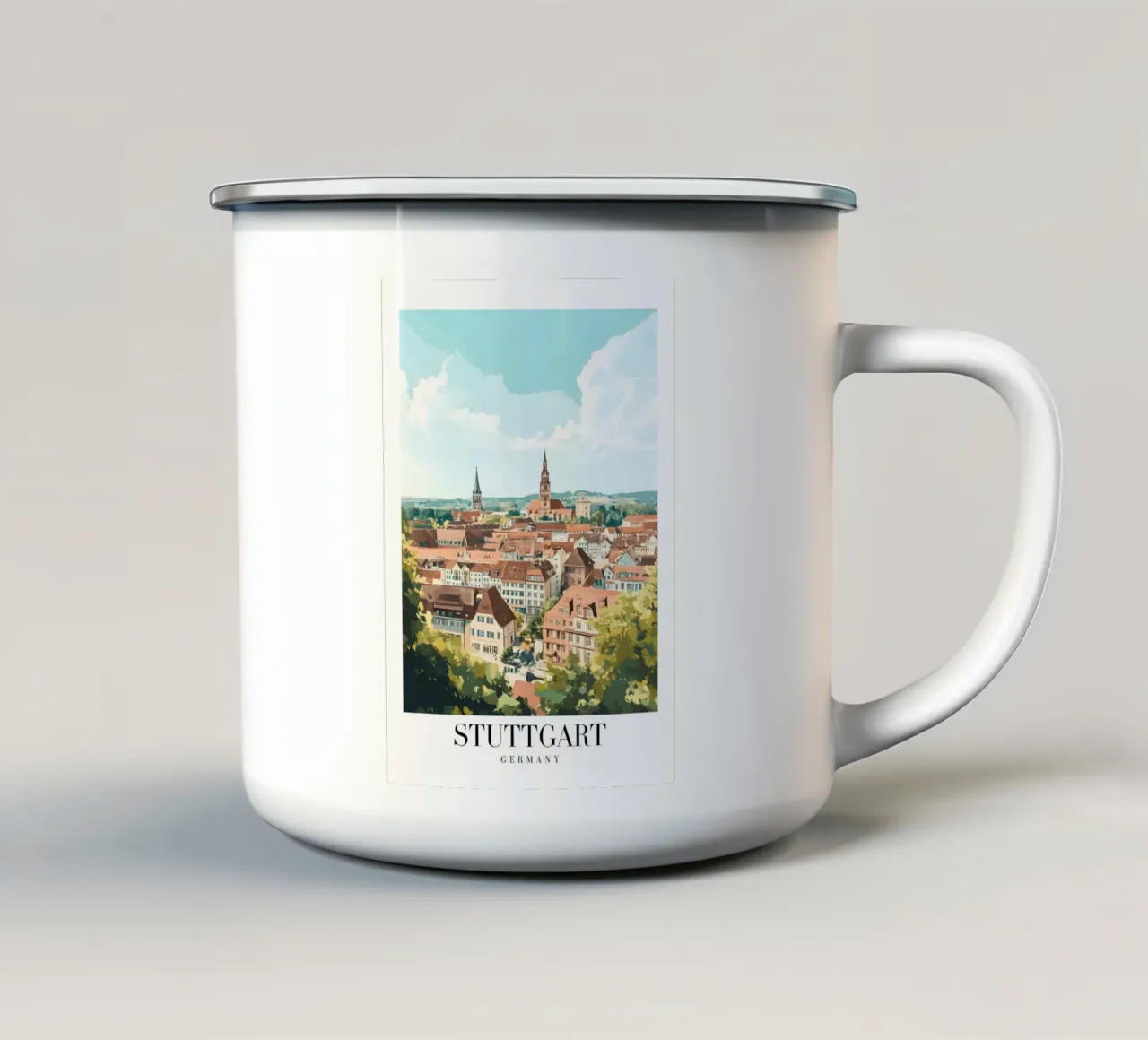 Kunstdruk stadsgezicht Stuttgart - Duitse charme & heuvels emaille mok van homdeco