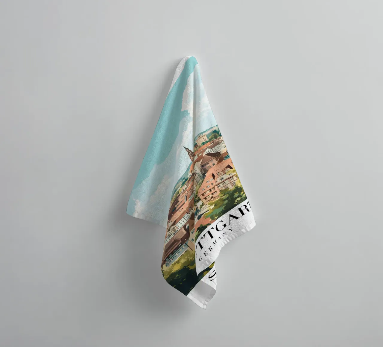 Kunstdruk stadsgezicht Stuttgart - Duitse charme & heuvels badhanddoek van homdeco