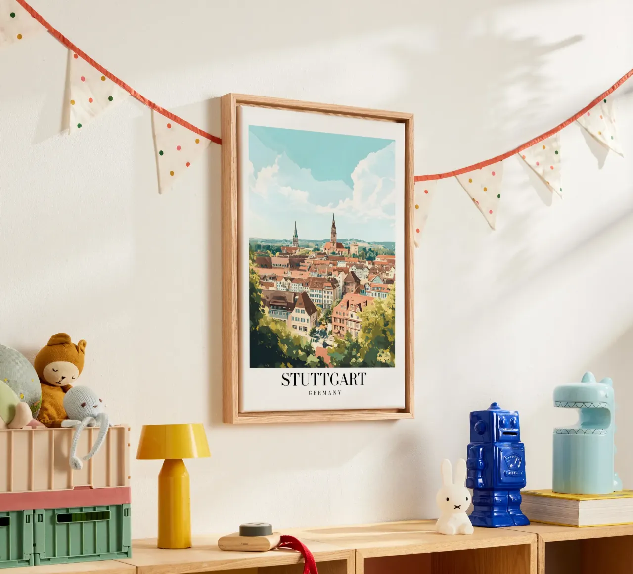 Stuttgart Cityscape Art Print - German Charm & Hills canvas with Floater frame by homdeco