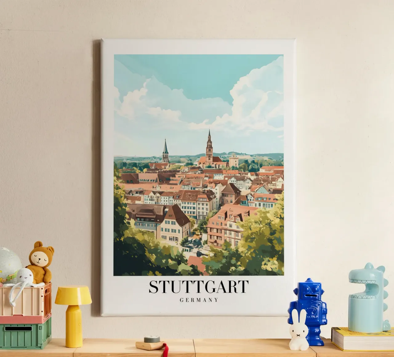 Stuttgart Cityscape Art Print - German Charm & Hills canvas with Floater frame by homdeco