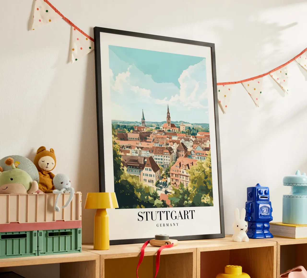 Kunstdruk stadsgezicht Stuttgart - Duitse charme & heuvels poster van homdeco