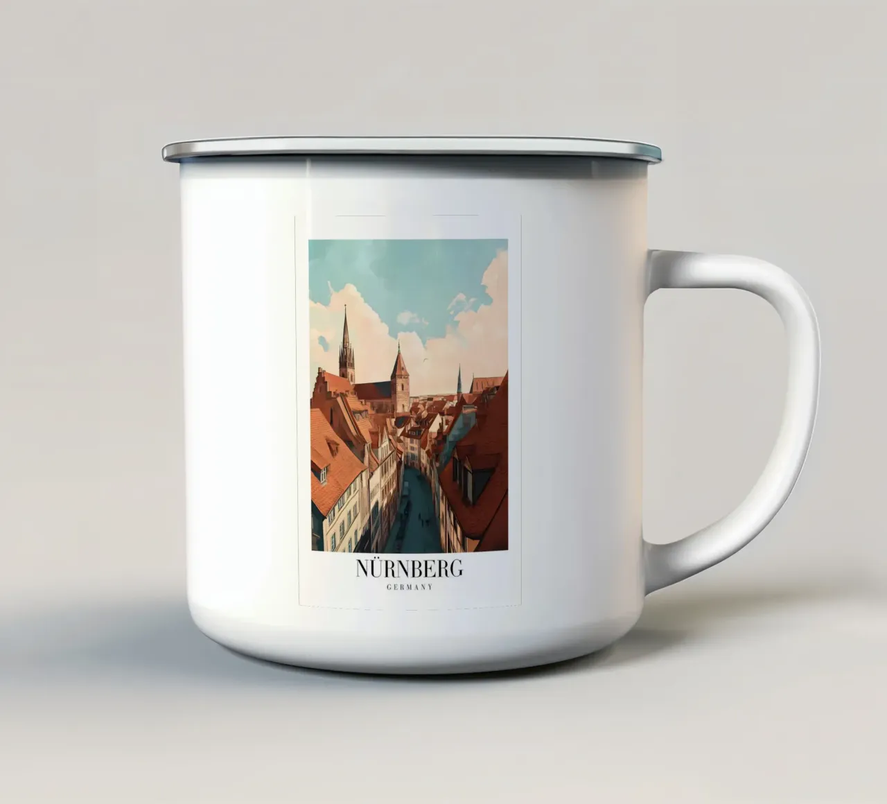 Nürnberg Oude Stad Kunstdruk - Duitse Middeleeuwse Charme emaille mok van homdeco