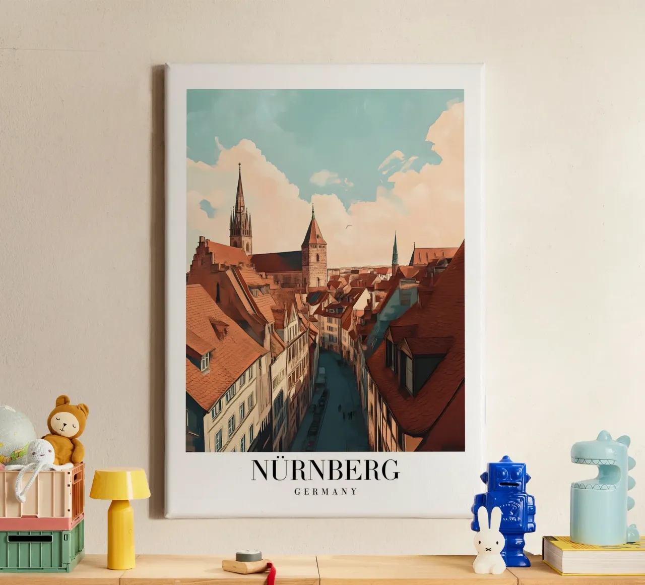 Nürnberg Oude Stad Kunstdruk - Duitse Middeleeuwse Charme canvas met Baklijst van homdeco