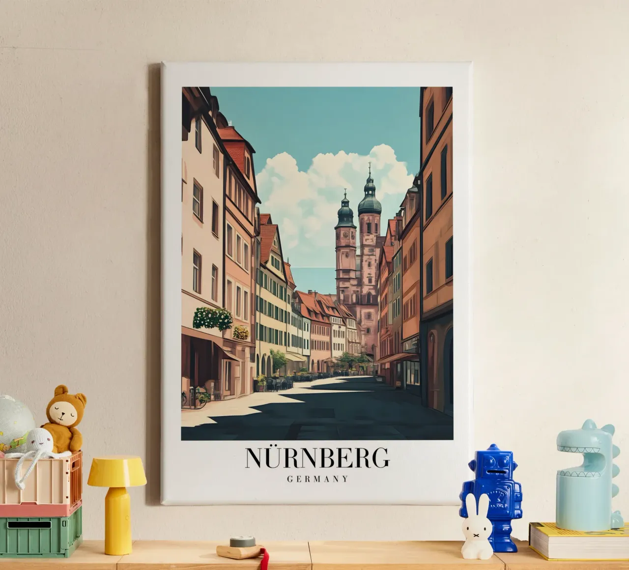 Nürnberg Street Art Print - Historische Duitse architectuur canvas met Baklijst van homdeco