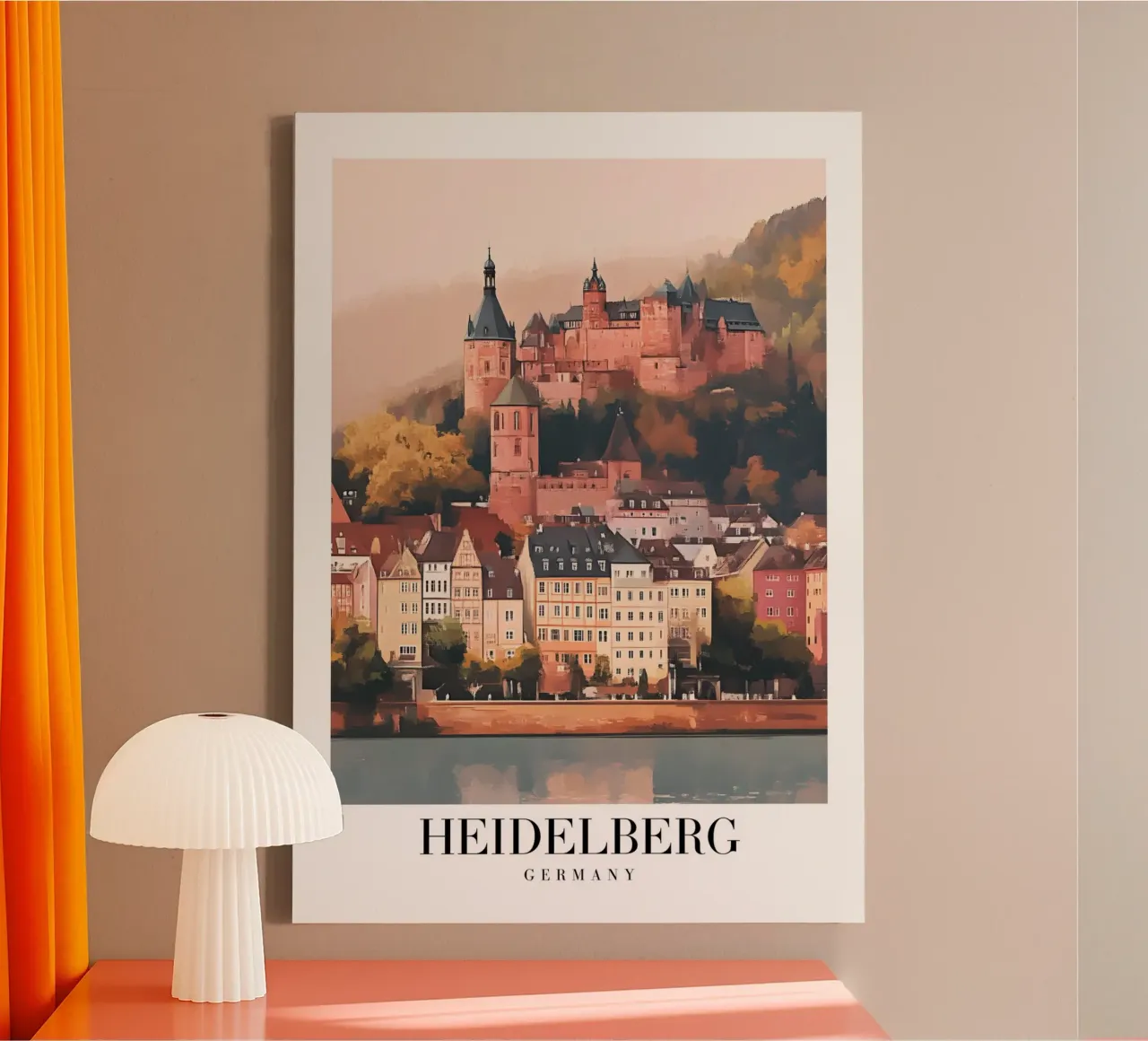 Kunstdruk Kasteel Heidelberg - Duits Romantisch Uitzicht canvas met Baklijst van homdeco