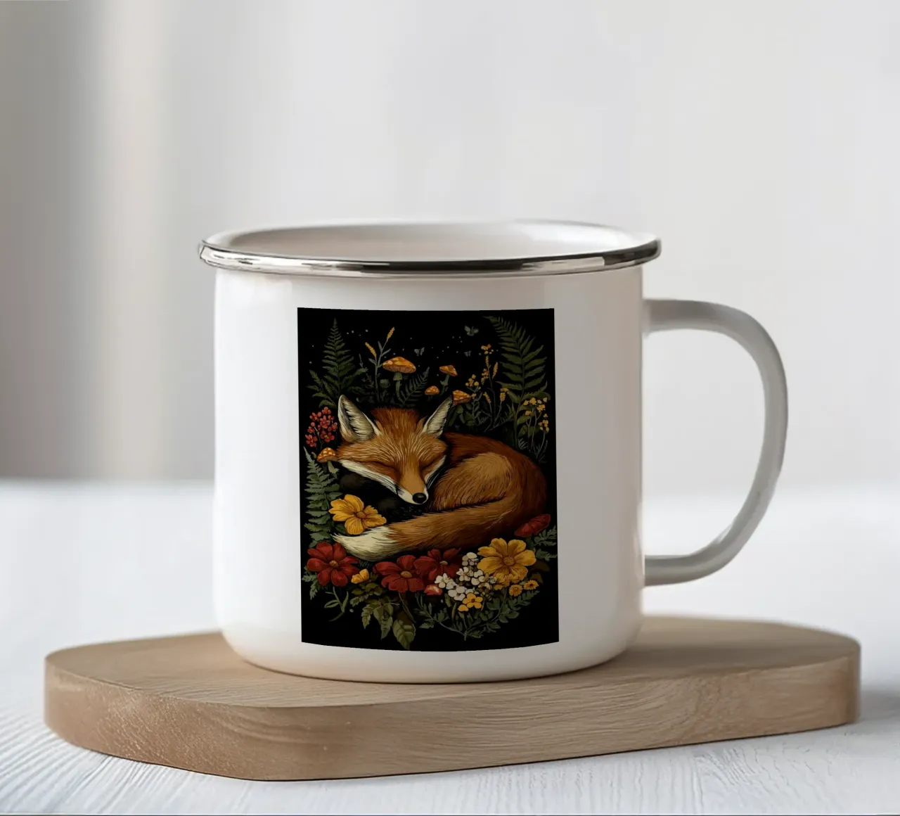 Volpe addormentata nell'aiuola tazza in smalto da pixelbull - medieval art and more