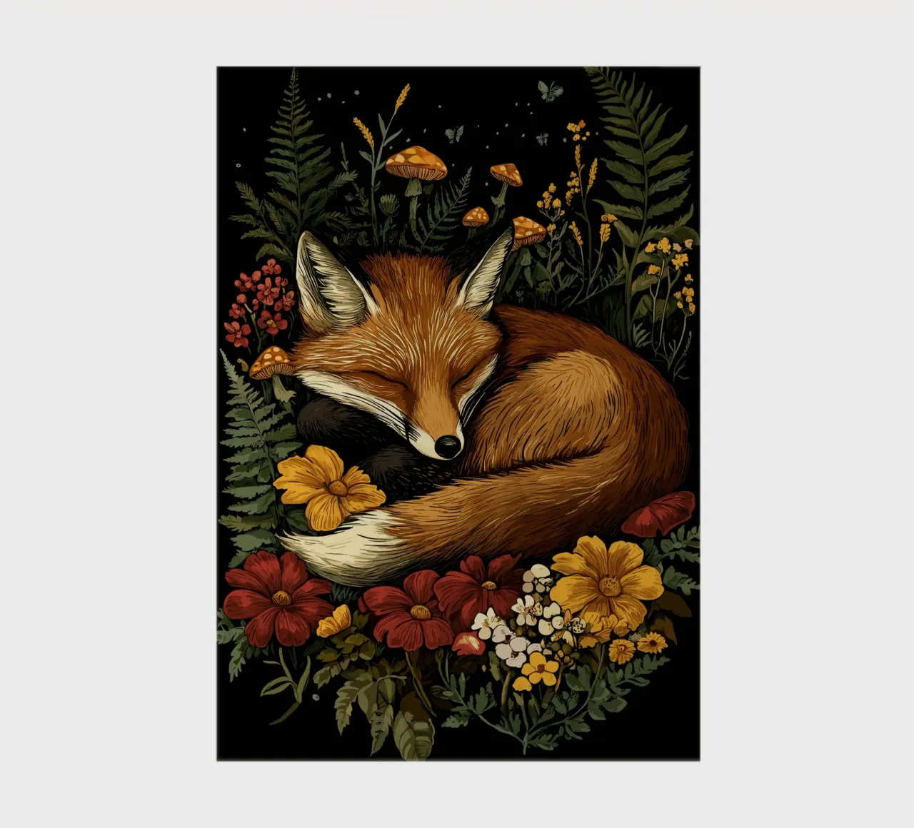 Sleeping fox in the flower bed notebook by pixelbull - medieval art and more