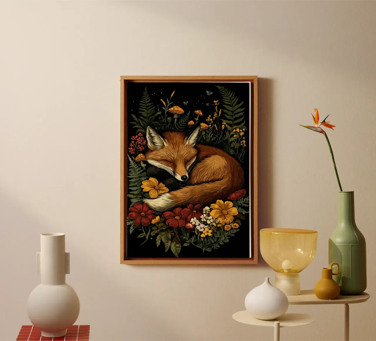 Volpe addormentata nell'aiuola tela con Cornice a cassetta da pixelbull - medieval art and more