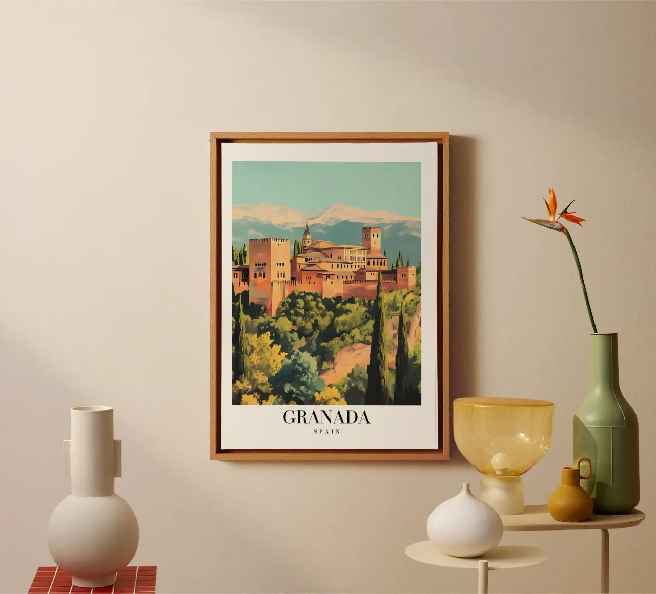 Granada Alhambra Kunstdruk - Spaans Moors Paleis canvas met Baklijst van homdeco