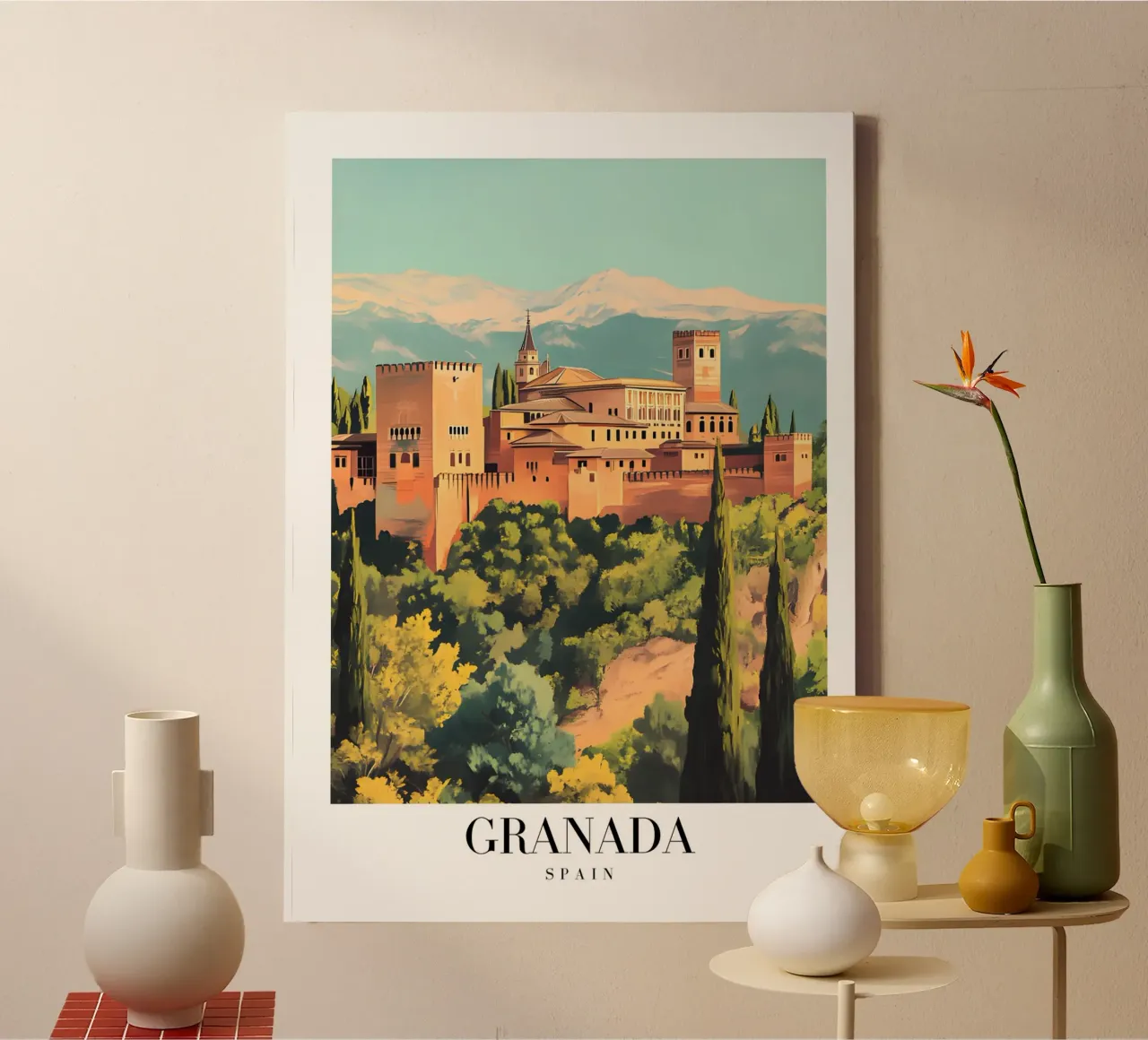 Granada Alhambra Kunstdruk - Spaans Moors Paleis canvas met Baklijst van homdeco