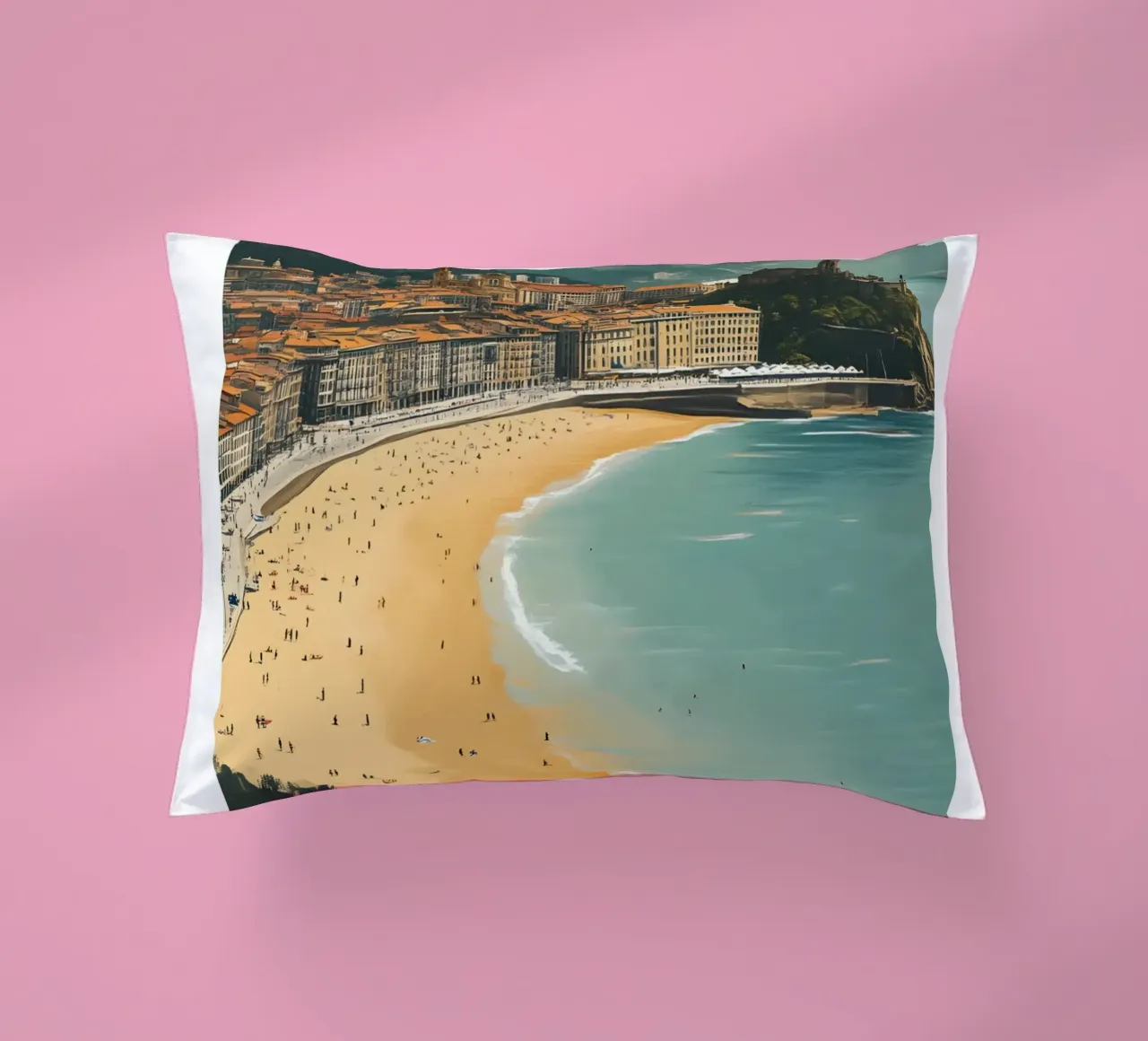 Stampa d'arte sulla spiaggia di San Sebastian La Concha - Costa Basca cuscino da homdeco