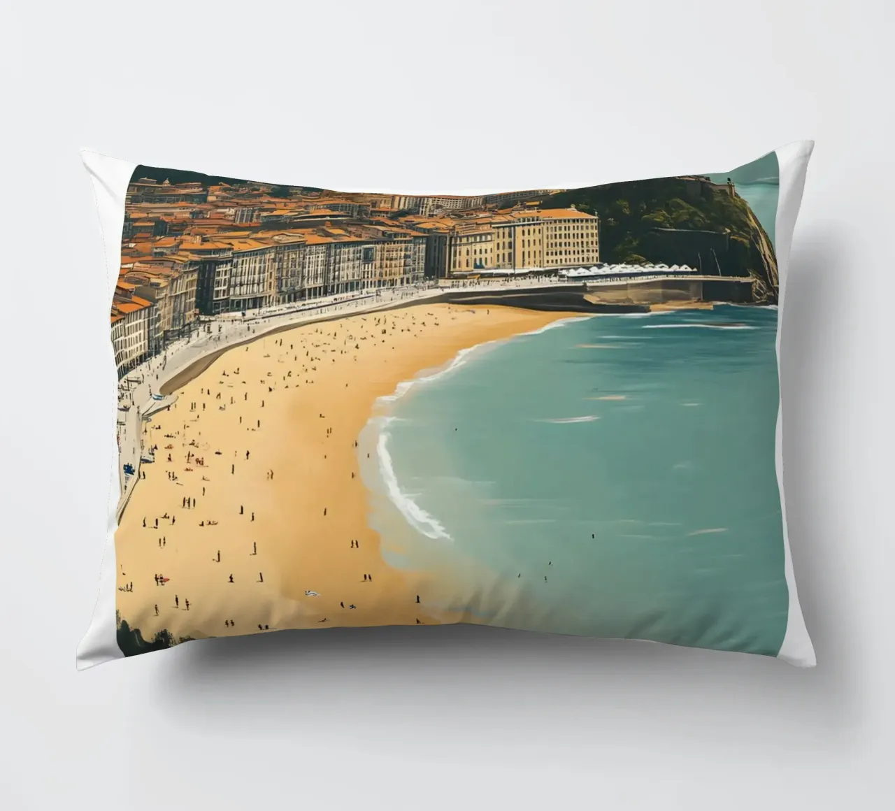 Stampa d'arte sulla spiaggia di San Sebastian La Concha - Costa Basca cuscino da homdeco