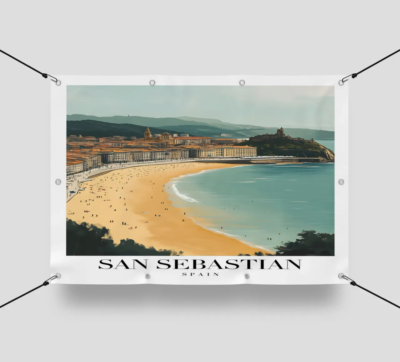 Stampa d'arte sulla spiaggia di San Sebastian La Concha - Costa Basca telo in pvc da homdeco