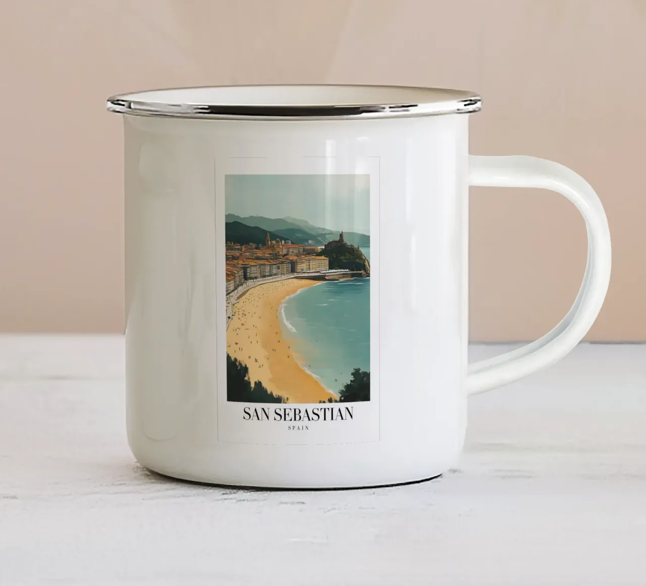 San Sebastian La Concha Strand Kunstdruck - Baskische Küste Emaille Tasse von homdeco