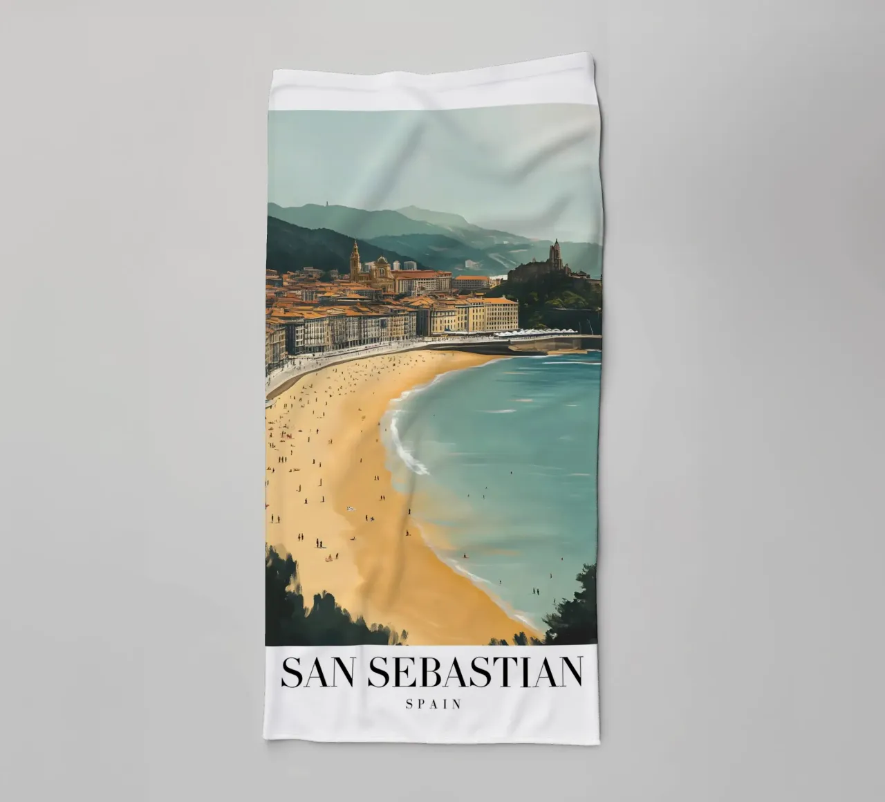 Stampa d'arte sulla spiaggia di San Sebastian La Concha - Costa Basca asciugamano da bagno da homdeco