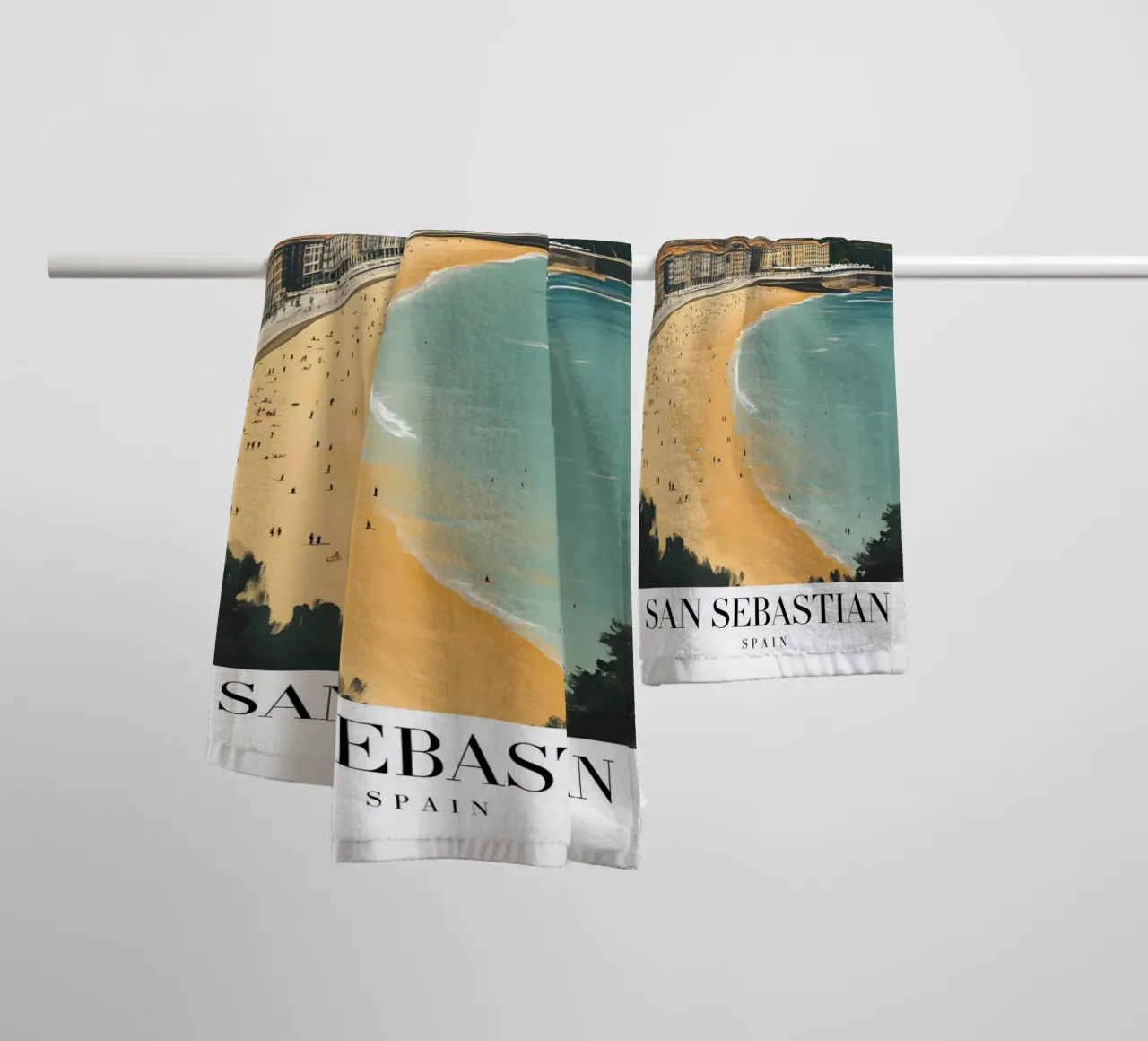 Stampa d'arte sulla spiaggia di San Sebastian La Concha - Costa Basca asciugamano da bagno da homdeco