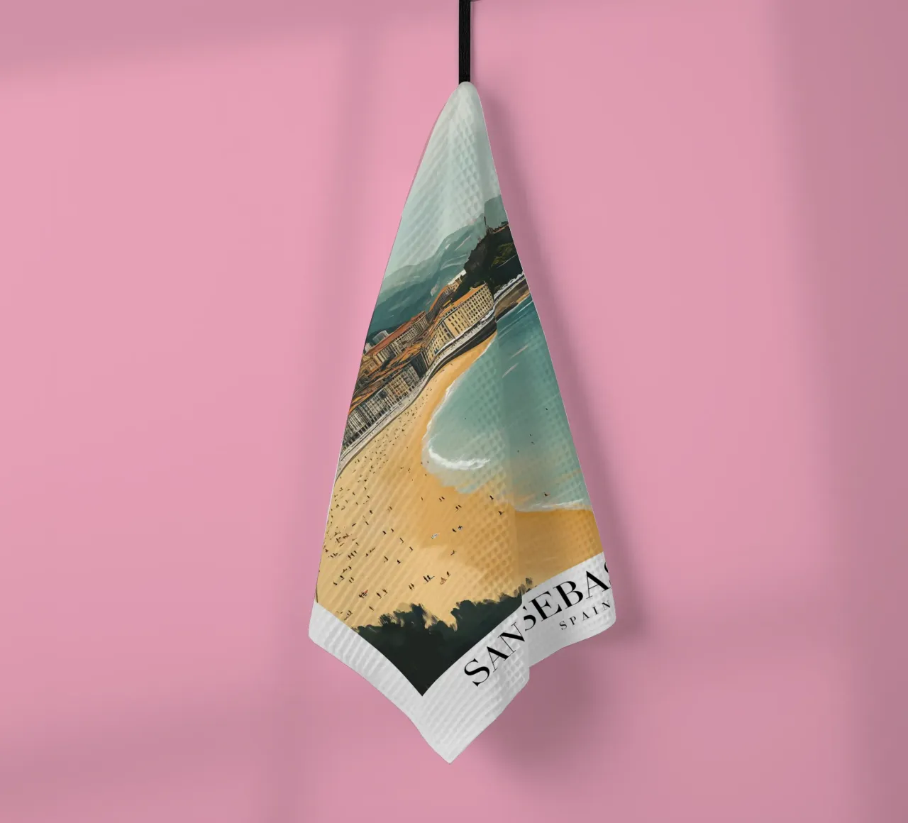 San Sebastian La Concha Beach Art Print - Côte basque torchon de homdeco