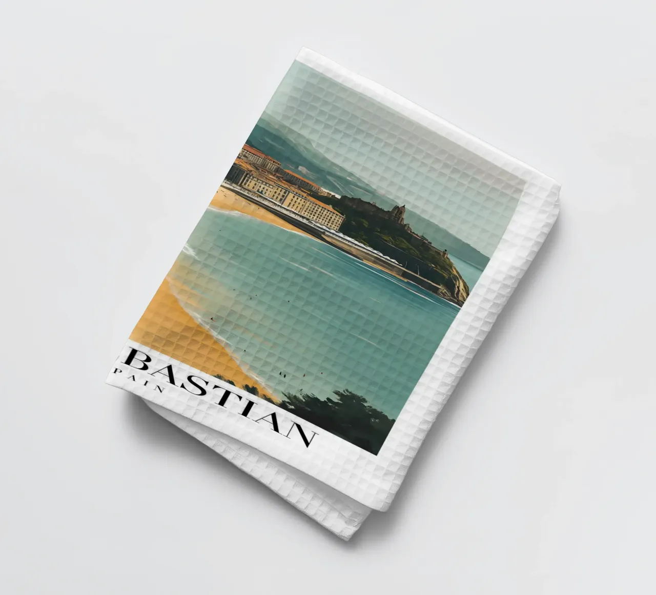 San Sebastian La Concha Beach Art Print - Côte basque torchon de homdeco