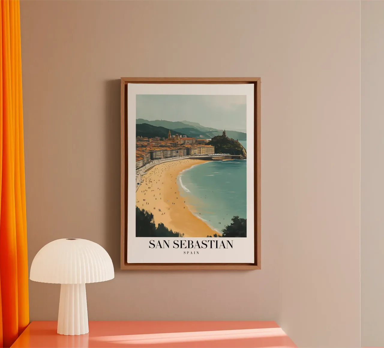 Stampa d'arte sulla spiaggia di San Sebastian La Concha - Costa Basca tela con Cornice a cassetta da homdeco