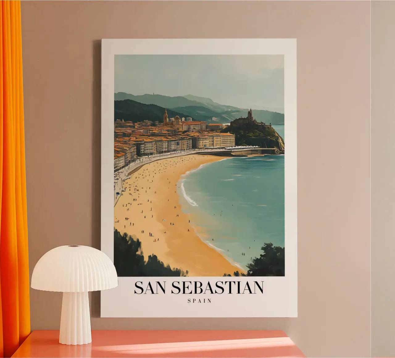 Stampa d'arte sulla spiaggia di San Sebastian La Concha - Costa Basca tela con Cornice a cassetta da homdeco