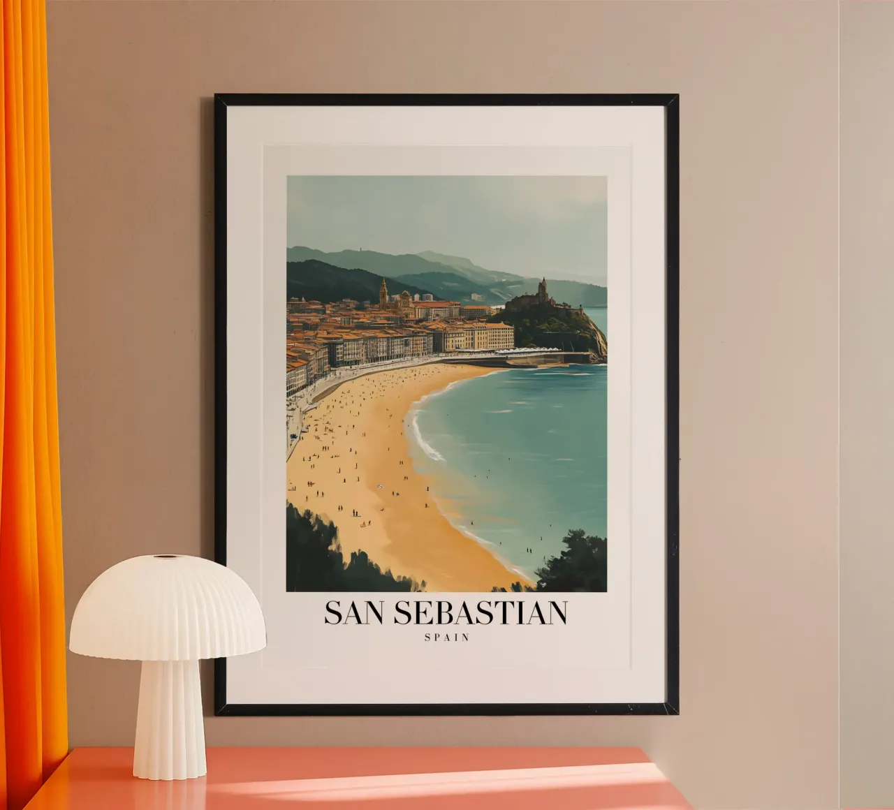 Stampa d'arte sulla spiaggia di San Sebastian La Concha - Costa Basca poster con telaio in legno da homdeco