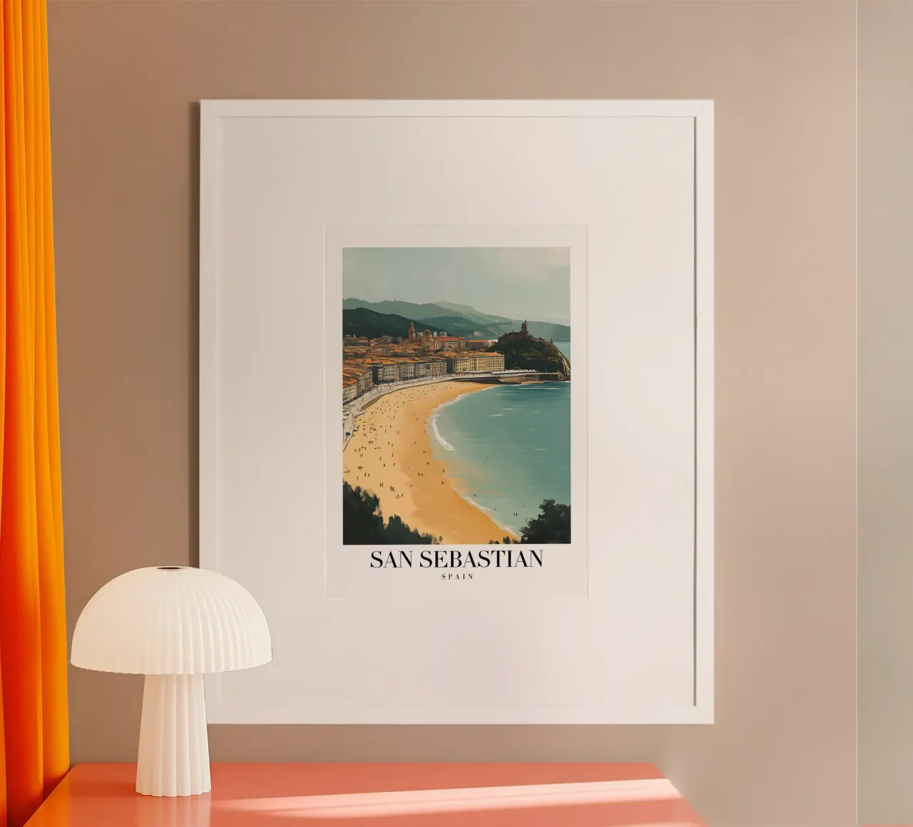 Stampa d'arte sulla spiaggia di San Sebastian La Concha - Costa Basca poster con telaio in legno da homdeco