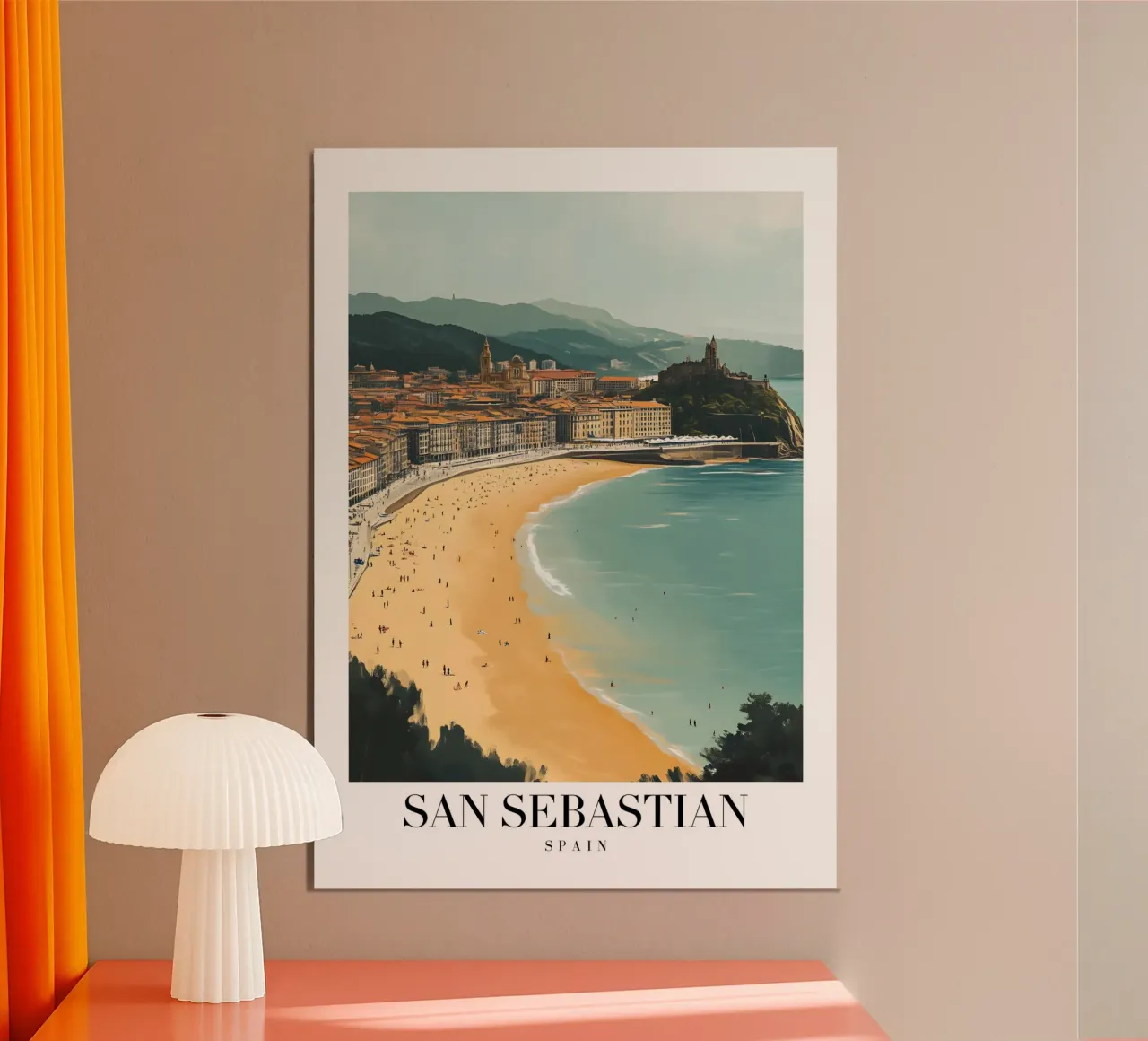 Stampa d'arte sulla spiaggia di San Sebastian La Concha - Costa Basca poster con telaio in legno da homdeco