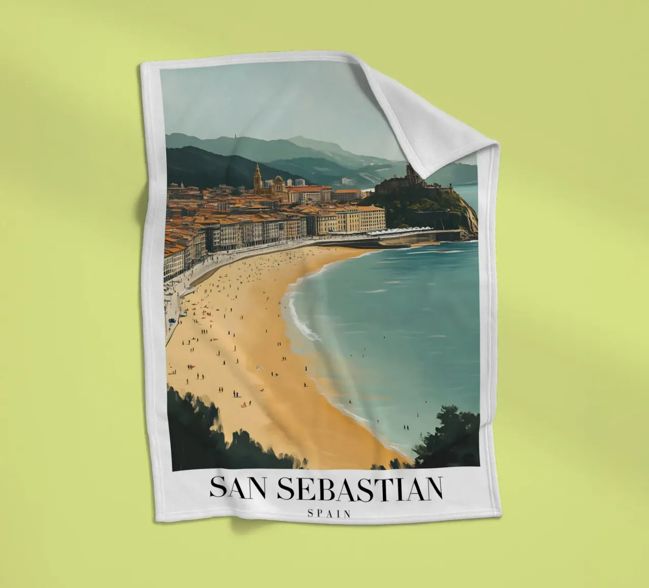 Stampa d'arte sulla spiaggia di San Sebastian La Concha - Costa Basca coperta in pile da homdeco