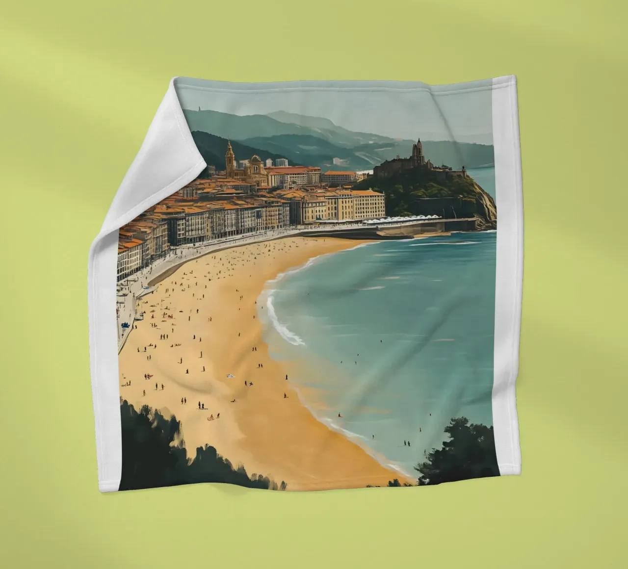 Stampa d'arte sulla spiaggia di San Sebastian La Concha - Costa Basca coperta in pile da homdeco