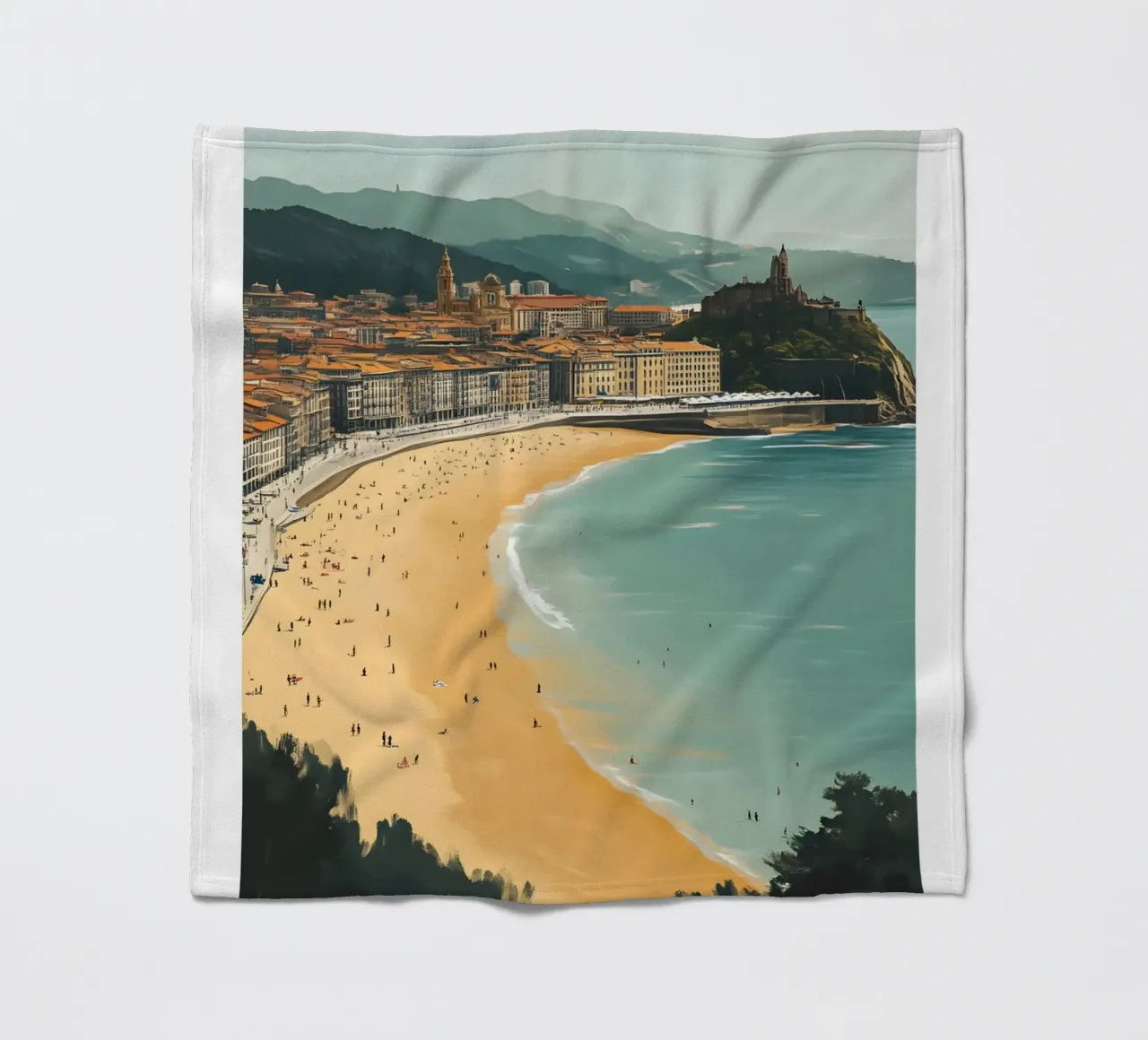 Stampa d'arte sulla spiaggia di San Sebastian La Concha - Costa Basca coperta in pile da homdeco