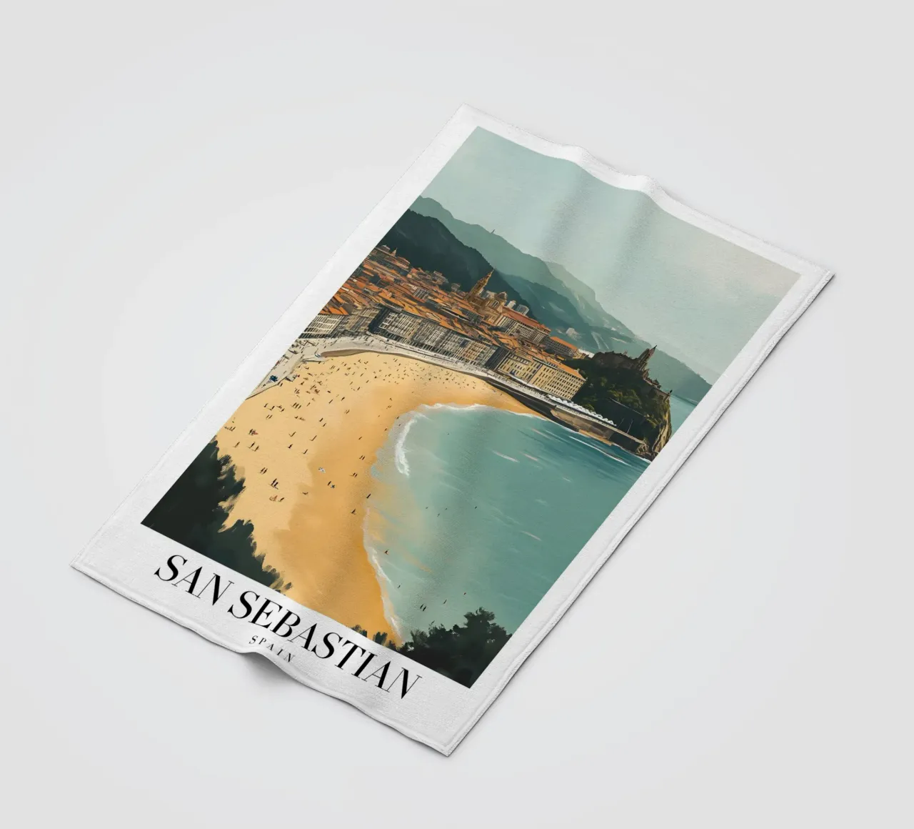 Stampa d'arte sulla spiaggia di San Sebastian La Concha - Costa Basca coperta in pile da homdeco