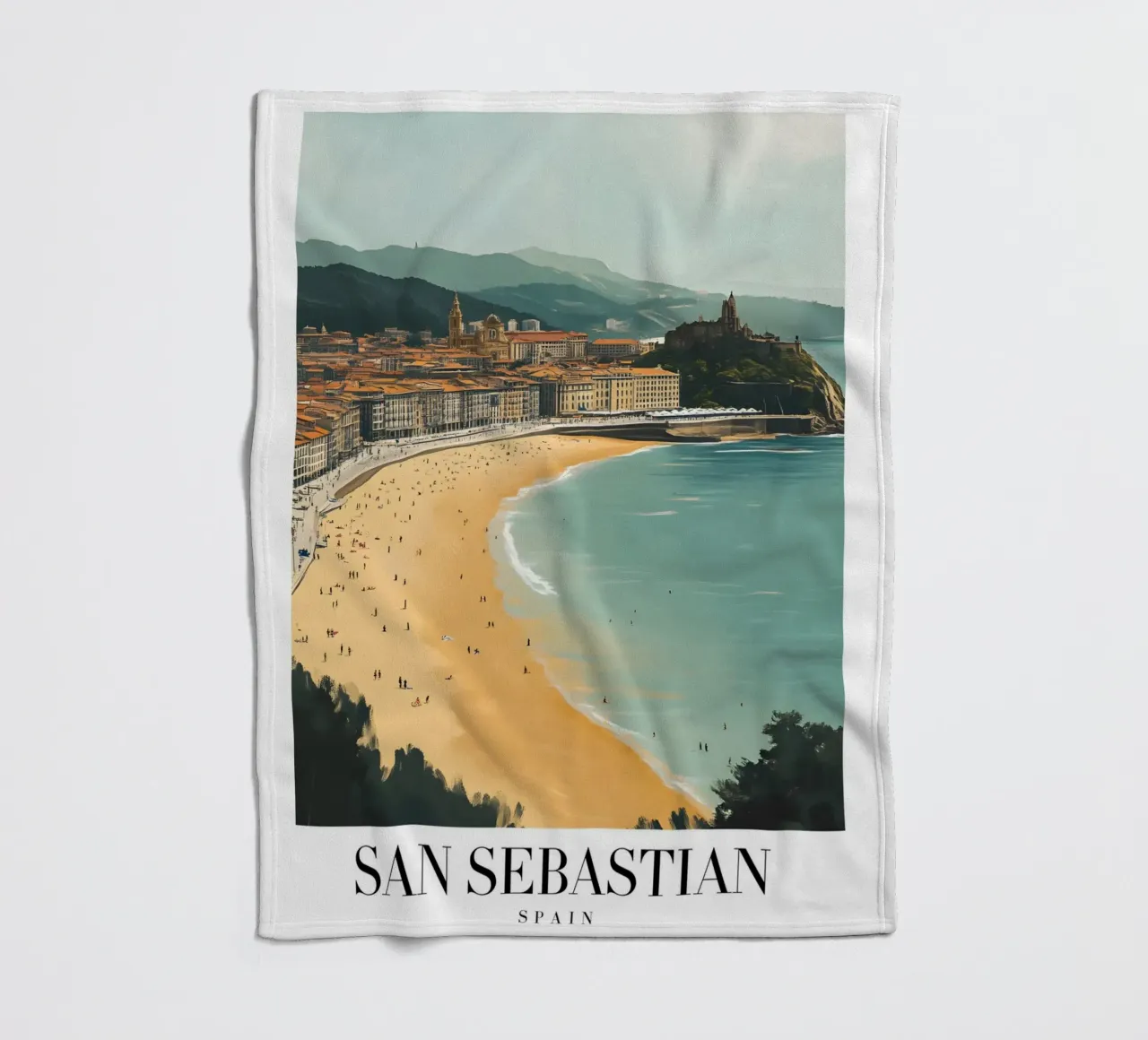 Stampa d'arte sulla spiaggia di San Sebastian La Concha - Costa Basca coperta in pile da homdeco