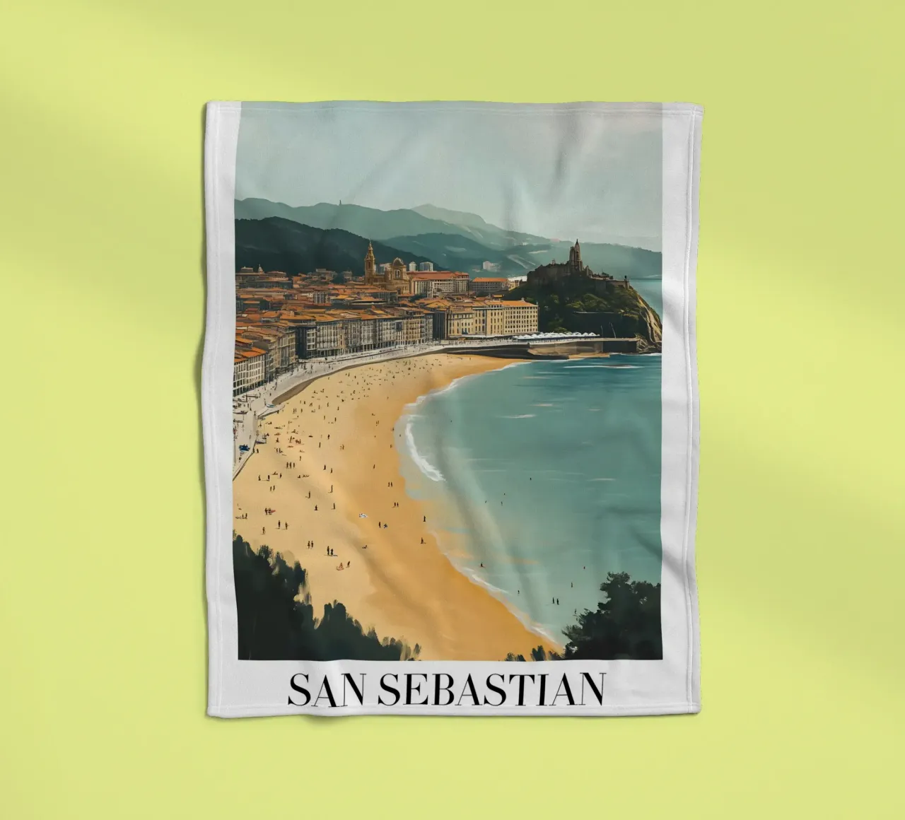 Stampa d'arte sulla spiaggia di San Sebastian La Concha - Costa Basca coperta in pile da homdeco