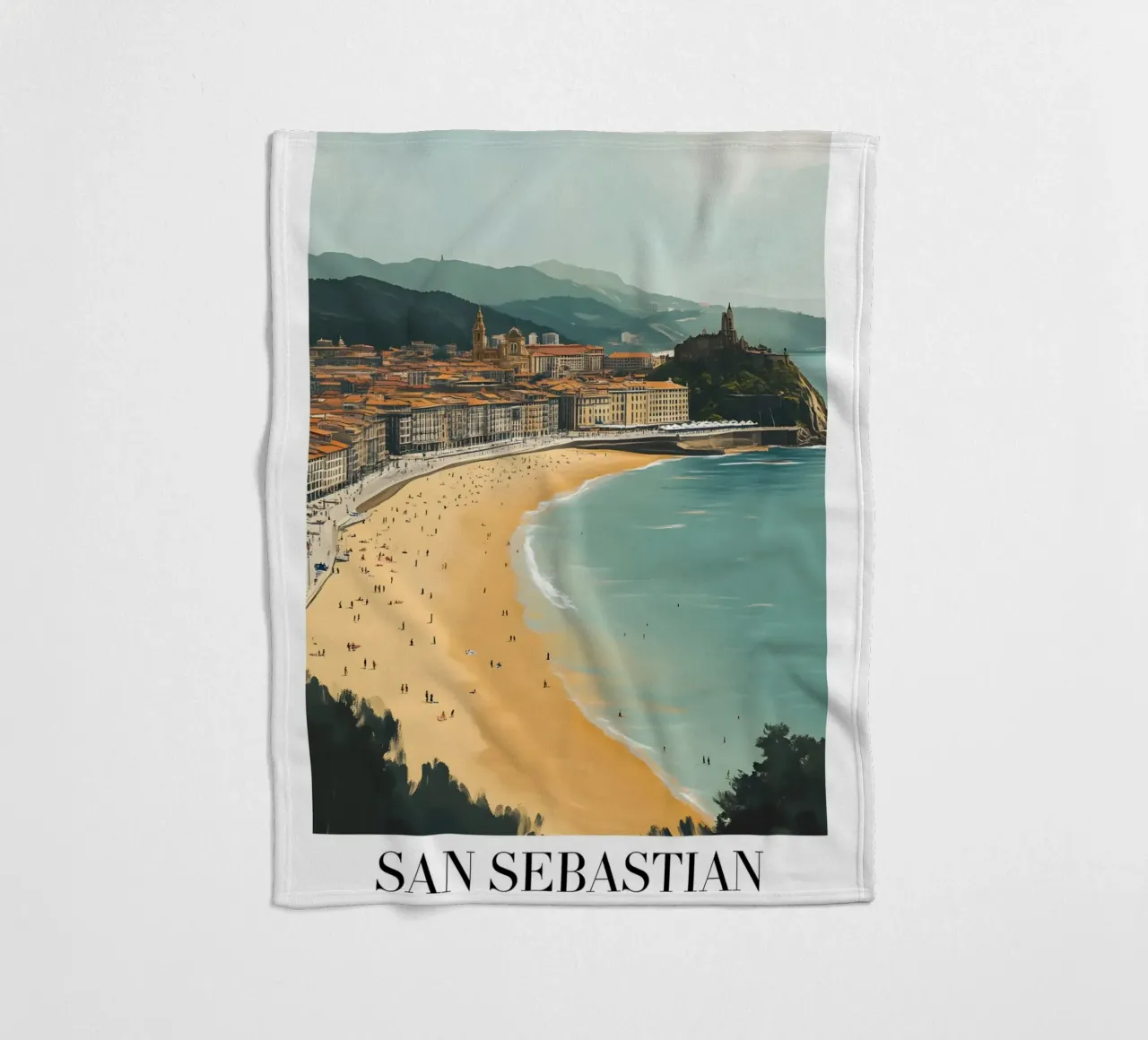 Stampa d'arte sulla spiaggia di San Sebastian La Concha - Costa Basca coperta in pile da homdeco