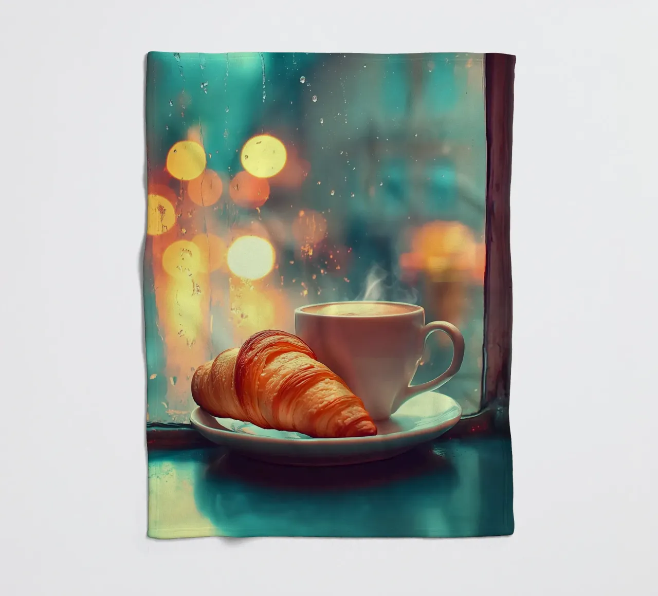 Croissant e caffè sotto la pioggia coperta in pile da pixelbull - medieval art and more
