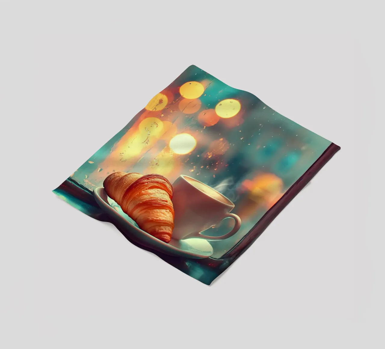 Croissant e caffè sotto la pioggia coperta in pile da pixelbull - medieval art and more